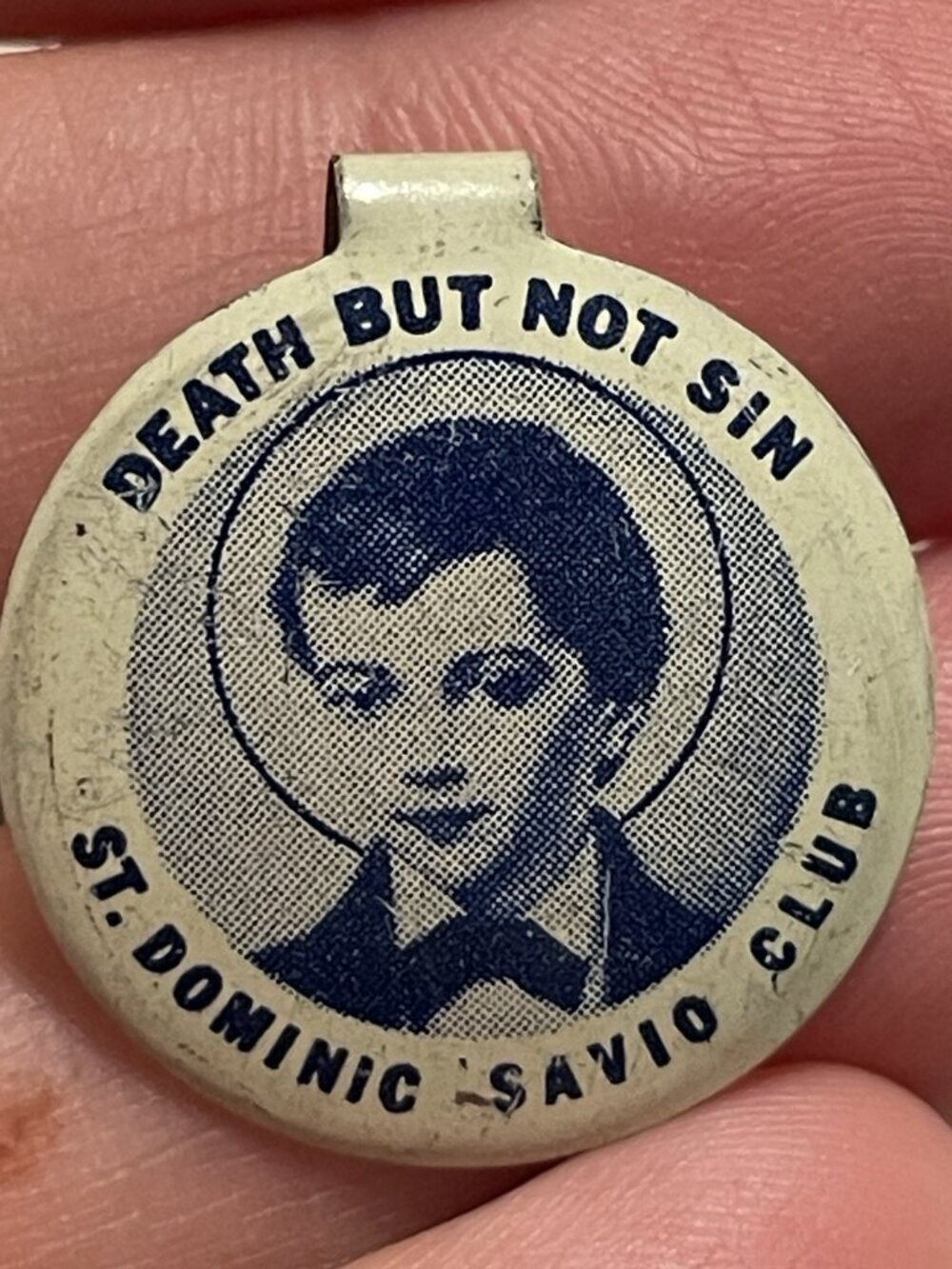 Vintage Round Tab Button St Dominic Death But Not Sin Savio Club Rare